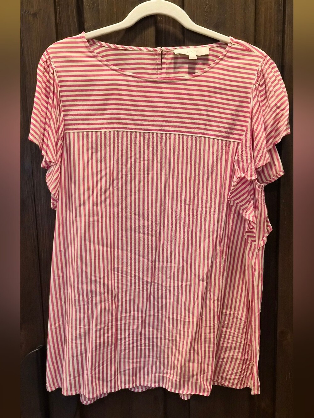 LOFT Red and White Striped Ruffle Sleeve Tunic